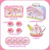 Fairy Toona Unicorn Tea Party Set for Little Girls Ages 3-6, 15-Piece Pretend Play Kitchen Toys with Teapot, Cups, Plates & Storage Case, Princess Gift Set view 2