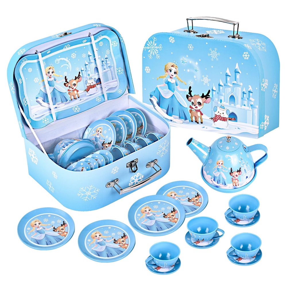 Fairy Toona Princess Tea Party Set for Little Girls Ages 3-6, 15-Piece Pretend Play Kitchen Toys with Teapot, Cups, Plates & Storage Case, Princess Gift Set