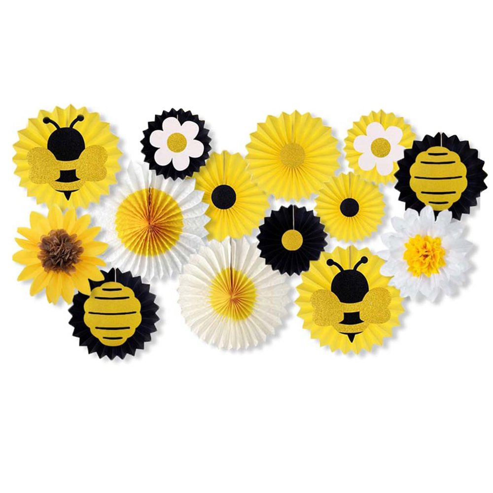 14pcs Sunflowers Bees Paper Fan Decors Kids Craft Activity Set for Family Celebration Gatherings User Friendly Party Supplies