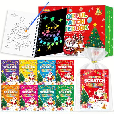 24 Pack Christmas Party Favors for Kids: Scratch Art Notebooks Bulk, Xmas Goodie Bag Fillers, Stocking Stuffers Gifts for Kids 4-12, Classroom Prizes, Birthday Return Gift Bag Toys for Boys Girls
