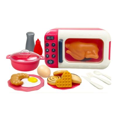 17 Pieces Kids Toys Pretend Play Microwave Oven Kitchen Playset Cooking Utensils for Kids Ages 3+, Red