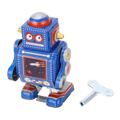 ToysCentral Basics Wind Up Robot Toy Hand Made Decorative Vintage Clockwork Robot Toy Interesting Wind Up Iron Handicraft Ornaments for Cafe Bar Restaurant (Blue)
