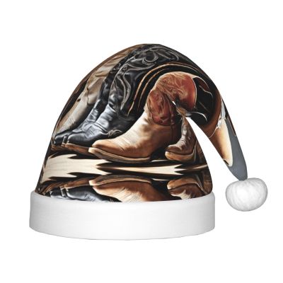 ZGHQHCDRH Cowboy Black Hat Western Boots Print Christmas Hat For Kids Perfect For Family Photos, Xmas Party Decorations