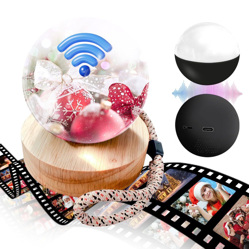 2.7" Custom Crystal Ball Video Player,Memory Sphere Ornament, Memory Orb Custom Video Sphere, Personalized Uploadable Videos & Photos, USB Rechargeable Crystal Ball Video Player for Gifts(Black)