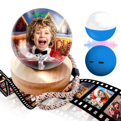 2.7" Custom Crystal Ball Video Player,Memory Sphere Ornament, Memory Orb Custom Video Sphere, Personalized Uploadable Videos & Photos, USB Rechargeable Crystal Ball Video Player for Gifts(Blue)
