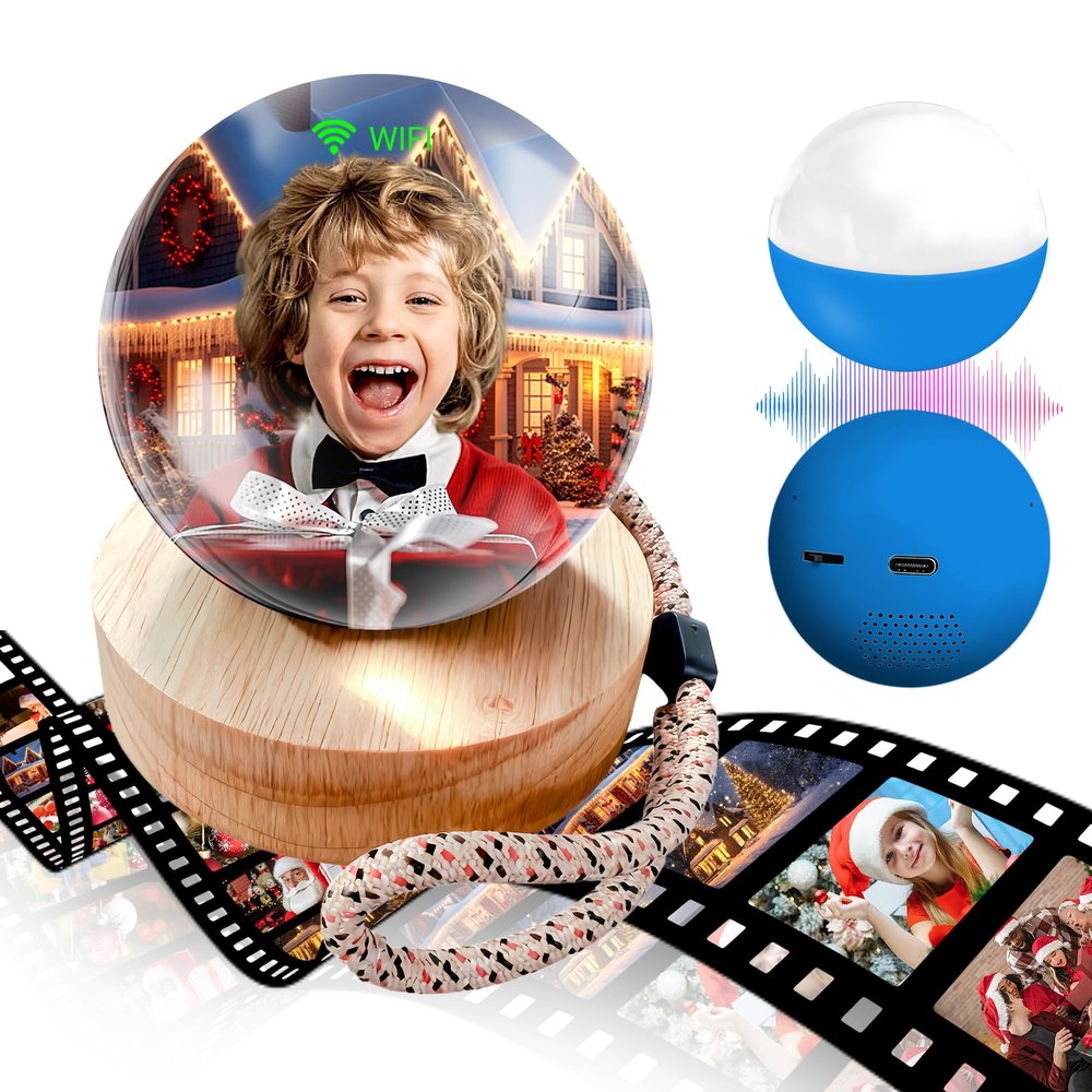 2.7" Custom Crystal Ball Video Player,Memory Sphere Ornament, Memory Orb Custom Video Sphere, Personalized Uploadable Videos & Photos, USB Rechargeable Crystal Ball Video Player for Gifts(Blue)