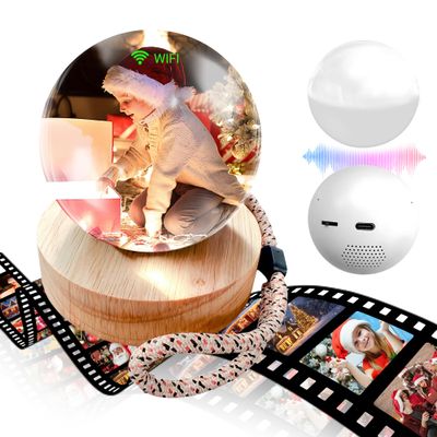 2.7" Custom Crystal Ball Video Player,Memory Sphere Ornament, Memory Orb Custom Video Sphere, Personalized Uploadable Videos & Photos, USB Rechargeable Crystal Ball Video Player for Gifts(White)