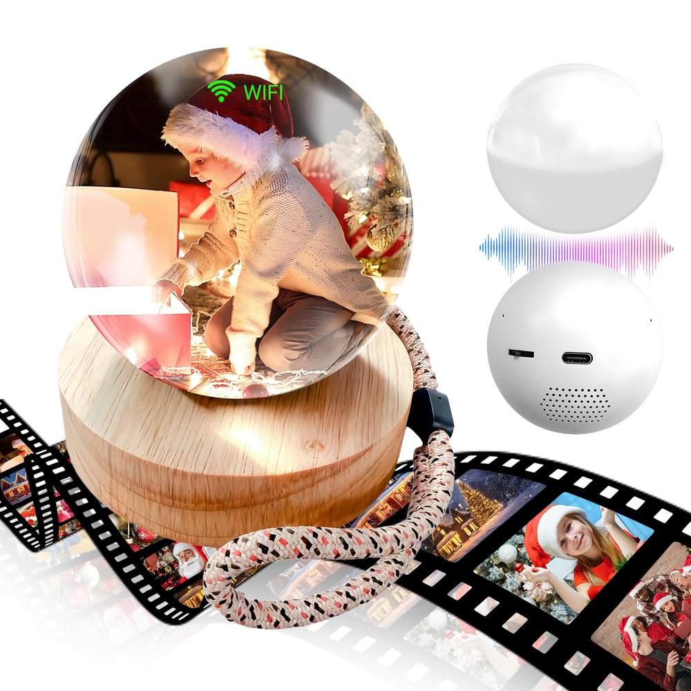 2.7" Custom Crystal Ball Video Player,Memory Sphere Ornament, Memory Orb Custom Video Sphere, Personalized Uploadable Videos & Photos, USB Rechargeable Crystal Ball Video Player for Gifts(White)