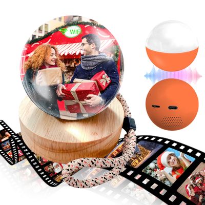 2.7" Custom Crystal Ball Video Player,Memory Sphere Ornament, Memory Orb Custom Video Sphere, Personalized Uploadable Videos & Photos, USB Rechargeable Crystal Ball Video Player for Gifts(Orange)