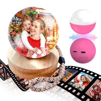 2.7" Custom Crystal Ball Video Player,Memory Sphere Ornament, Memory Orb Custom Video Sphere, Personalized Uploadable Videos & Photos, USB Rechargeable Crystal Ball Video Player for Gifts(Pink)