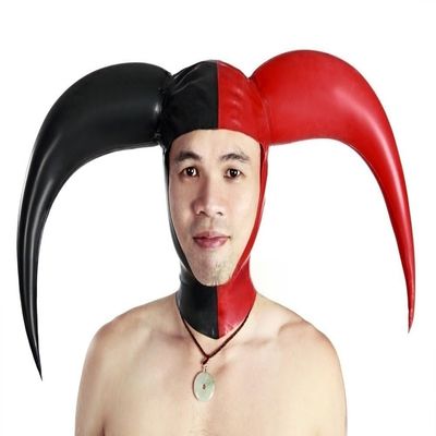 AiCc stylists Latex Hood Halloween Jestered Mask Inflatable Double Angle Cosplay (S)