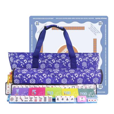 American Mahjong Game Set, Portable Carrying Bag,166 Premium White Tiles,Western Mahjong Tiles Set,Complete Ma Jong Set (Melamine-TableMat)