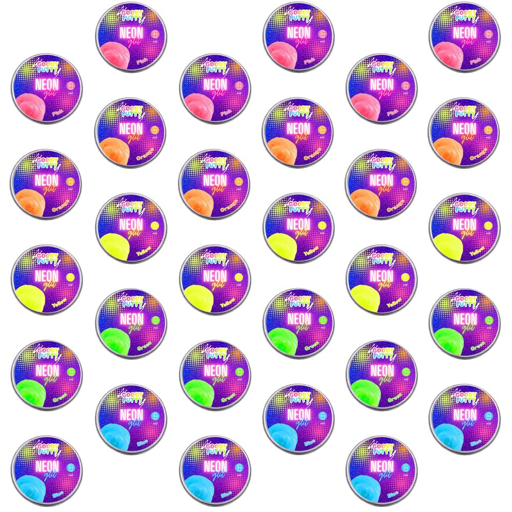 Goody Putty Neon Glitter Fidgety Putty Toy for Kids Mini Size Putty (6 Sets (30 Tins))