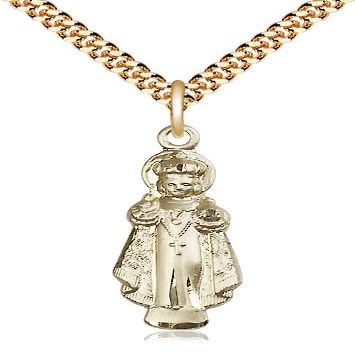 14kt Gold Filled Infant of Prague Pendant on a 24 inch Gold Plate Heavy Curb Chain.