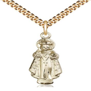 14kt Gold Filled Infant of Prague Pendant on a 24 inch Gold Plate Heavy Curb Chain.
