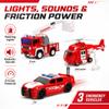 Fire Rescue Toy Set for Kids Ages 3+ Friction Powered Fire Truck, Rescue Helicopter, Fire Chef Car & 2 Firefighter Figures with Lights & Sounds, Pretend Play Gift for Boys and Girls view 3