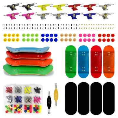 DisplayMore 162PCS Finger Skateboard DIY Set,- Includes Premium Multicolour Wooden Fingerboard Deck,Tape Prolific Foam Tape & Multicolour Wheels, The Classic - 34mm x 96mm - Pre-Drilled Holes Size