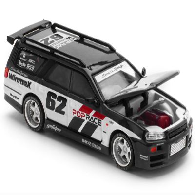 GT-R Stagea RHD (Right Hand Drive) #62 "Simon's Garage Black with White Sides 1/64 Diecast Model Car by Pop Race PR640211