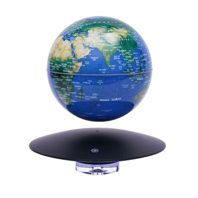 6" Floating Globe Lamp - Golden UFO Style Anti-Gravity 360 Rotating World Map with LED Light, Educational Magnetic Levitating Desk Decor for Office, Gift for Adults & Students