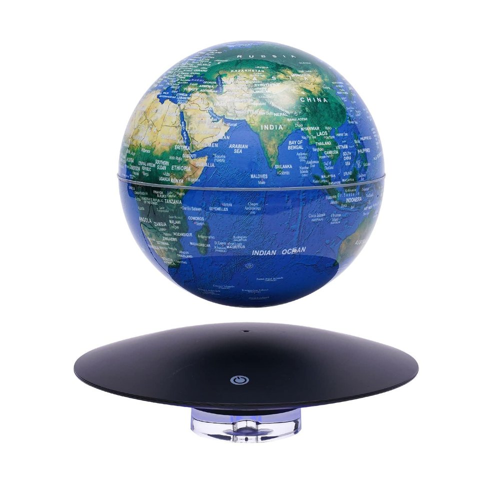 6" Floating Globe Lamp - Golden UFO Style Anti-Gravity 360 Rotating World Map with LED Light, Educational Magnetic Levitating Desk Decor for Office, Gift for Adults & Students
