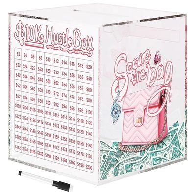 10K Smash Box Money Saving Challenge, Clear Acrylic Piggy Bank for Adults, Break to Open Cash Vault, Cash and Coin Collection Box (5.7 inch)
