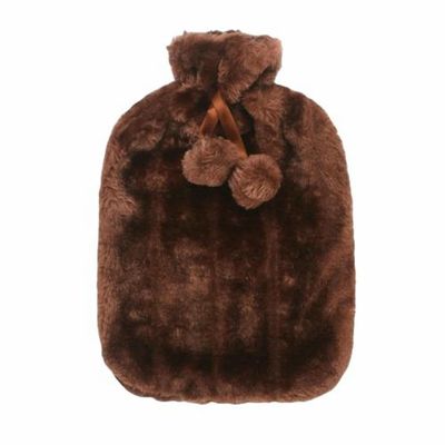 2L Hot Water Bottle Cover Soft Detachable Plush Insulation Cover Winter Hot Water Bottle Cover-Dark Brown