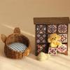 1:12 Scale Mini Rattan Dog Bed for Dollhouse Handmade Wicker Pet Bed, Cute Miniature Dog House Accessories for Doll House Decoration,Dollhouse Furniture Collection (Light) (Rattle Dark) view 4