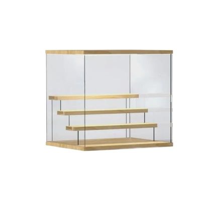 Acrylic Wooden Tape Storage Box Display Stand Dustproof Multi-Layer Cabinet with Door Desktop Organizer Simple Doll Display Cabinet(I.L:320mm W:260mm H:304mm LED)