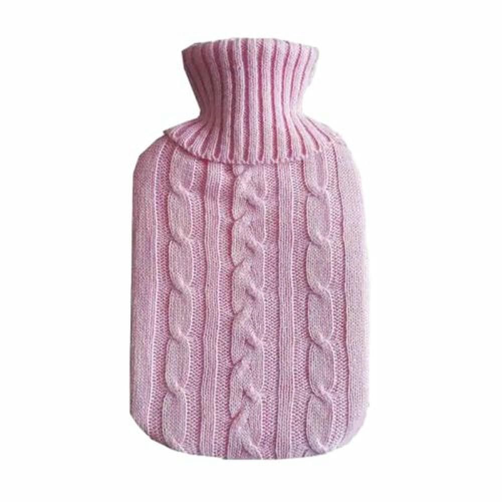 2L Hot Water Bottle Protective Cover, Removable Plush Knitted Hot Water Bottle Cover for Winter-Pink