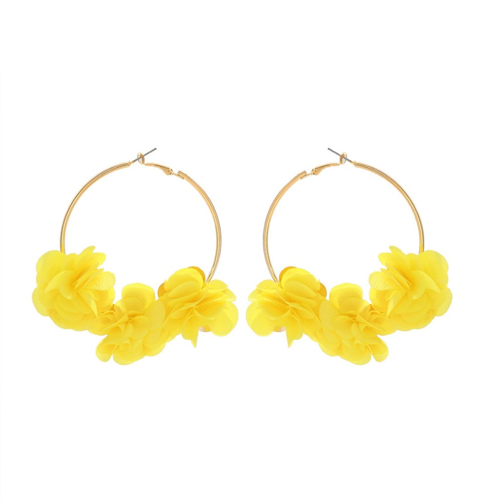 8.1 * 7.4cm Bohemian Rose Tassel Cloth Earrings,yellow,8.1 * 7.4cm