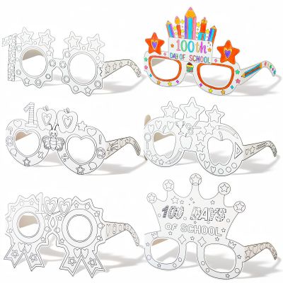 36Pcs 100 Days of School Coloring Glasses -100th Day of School Craft Kit- DIY Paper Party Glasses Decorations for Teacher Students Classroom Activities Ideas Project Party Favors - 6 Designs