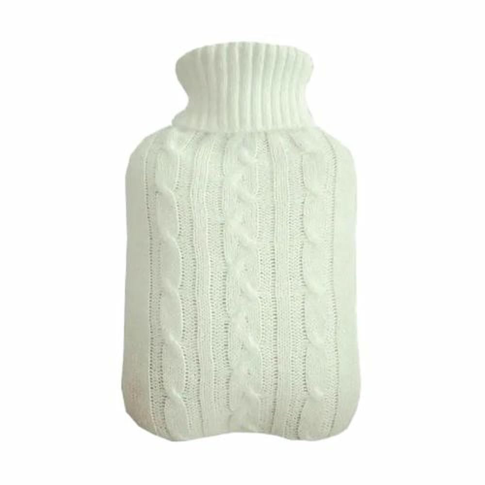 2L Hot Water Bottle Protective Cover, Removable Plush Knitted Hot Water Bottle Cover for Winter-White