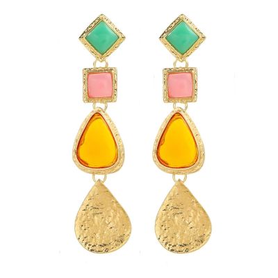 9.9 * 2.3cm Multi Layered Square Teardrop Shaped Women'S Bohemian Style Earrings,golden,9.9 * 2.3cm