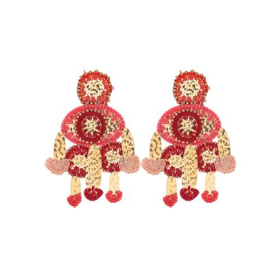 9 * 4.5cm Handmade Geometric Pendant For Women Bohemian Style Earrings,red,9 * 4.5cm