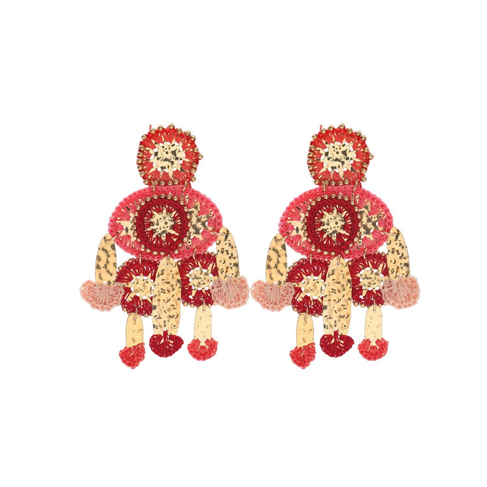 9 * 4.5cm Handmade Geometric Pendant For Women Bohemian Style Earrings,red,9 * 4.5cm