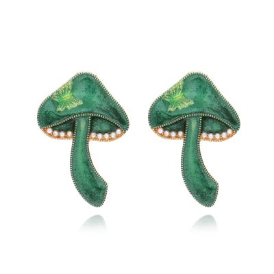 4.2 * 2.8cm Retro Alloy Enamel Butterfly Mushroom Earrings For Women ,green,4.2 * 2.8cm