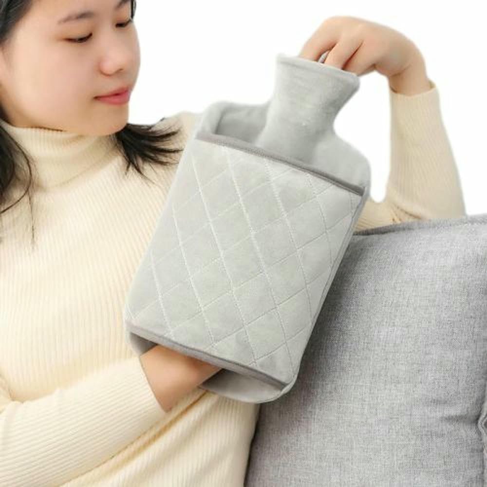 2L Hot Water Bottle Cover Cold-Proof Warm Insulated Cover Hand & Feet Warmer Explosion-Proof Water Bottle Cover for Hot Water -Grey