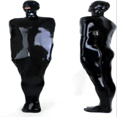 PEAAE Black Full Body Latex Sleeping Bag Body Bag Open Mouth and Nose Crotch and Back Zipper Sleep Sack(Male,XX-Large)
