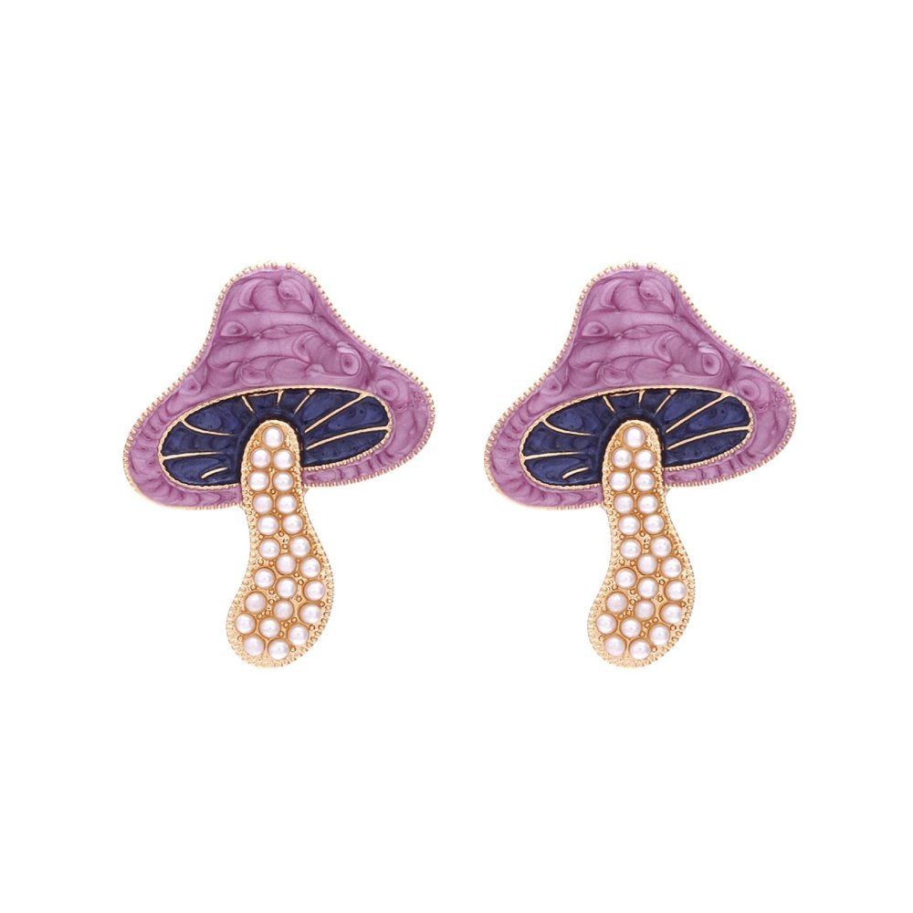 3.9 * 3cm Alloy Enamel Mushroom Retro Imitation Pearl Earrings,purple,3.9 * 3cm