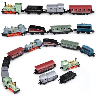 Hanaive 2 Sets Train Toys Small Pull Back Alloy Retro Steam Train Simulation Model Diecast Locomotive for Boys Girls Birthday Party Favor Back to School Classroom Teacher Reward Gifts(Blue,Green)