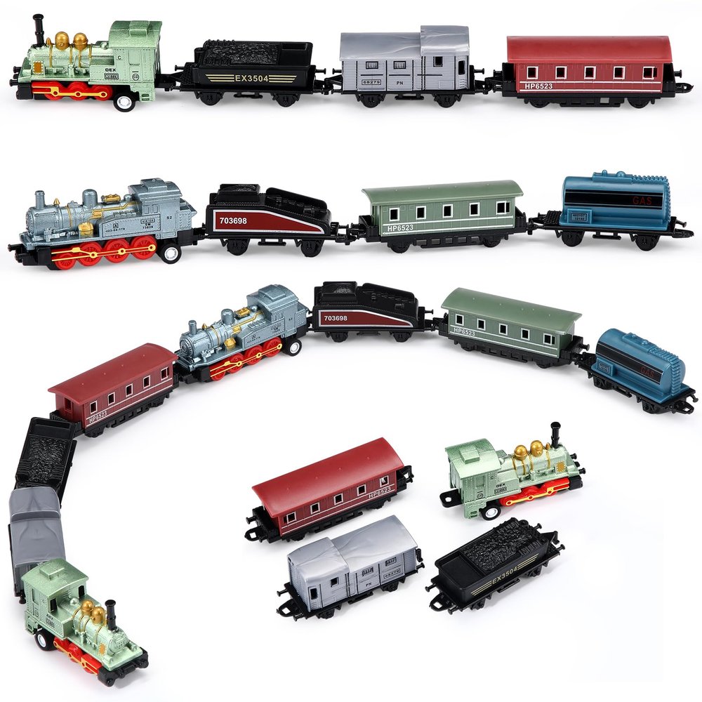 Hanaive 2 Sets Train Toys Small Pull Back Alloy Retro Steam Train Simulation Model Diecast Locomotive for Boys Girls Birthday Party Favor Back to School Classroom Teacher Reward Gifts(Blue,Green)