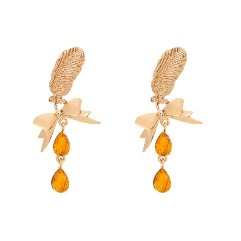 5.9 * 2.6cm Bohemian Multi-Layered Feather Bow Pendant Earrings For Women,orange,5.9 * 2.6cm