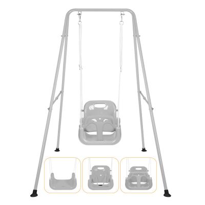 3-in-1 Toddler Swing Set, Foldable Baby Swing with Stand, Indoor & Outdoor Kids Swings Sets, Multifunctional Swings for Home Backyard, Easy to Install and Store (Gray)