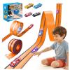 Upgrade Flexible Race Track for Kids, 15 Ft Flex Race Car Ramp Track with 4 Cars & Suction Cups - Compatible with Diecast 1/64th Cars, Car Tracks Toys for Kids Boys Girls Ages 3 4 5 6+ (Orange) view 1