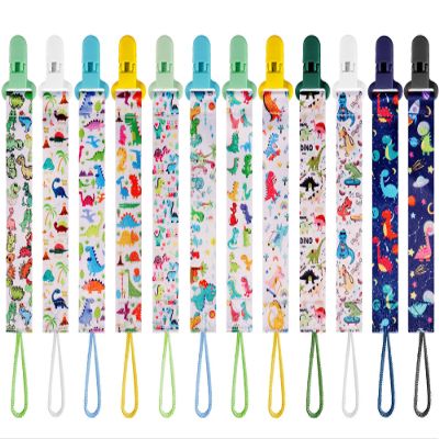 12 Pack Pacifier Clips with Adjustable Strap (32-46.5cm)/Short Strap(25.5cm) - Premium Polyester Baby Pacifier Holder Set, Multi-Design Clips for Boys Girls (Multicolor F 24/25cm)