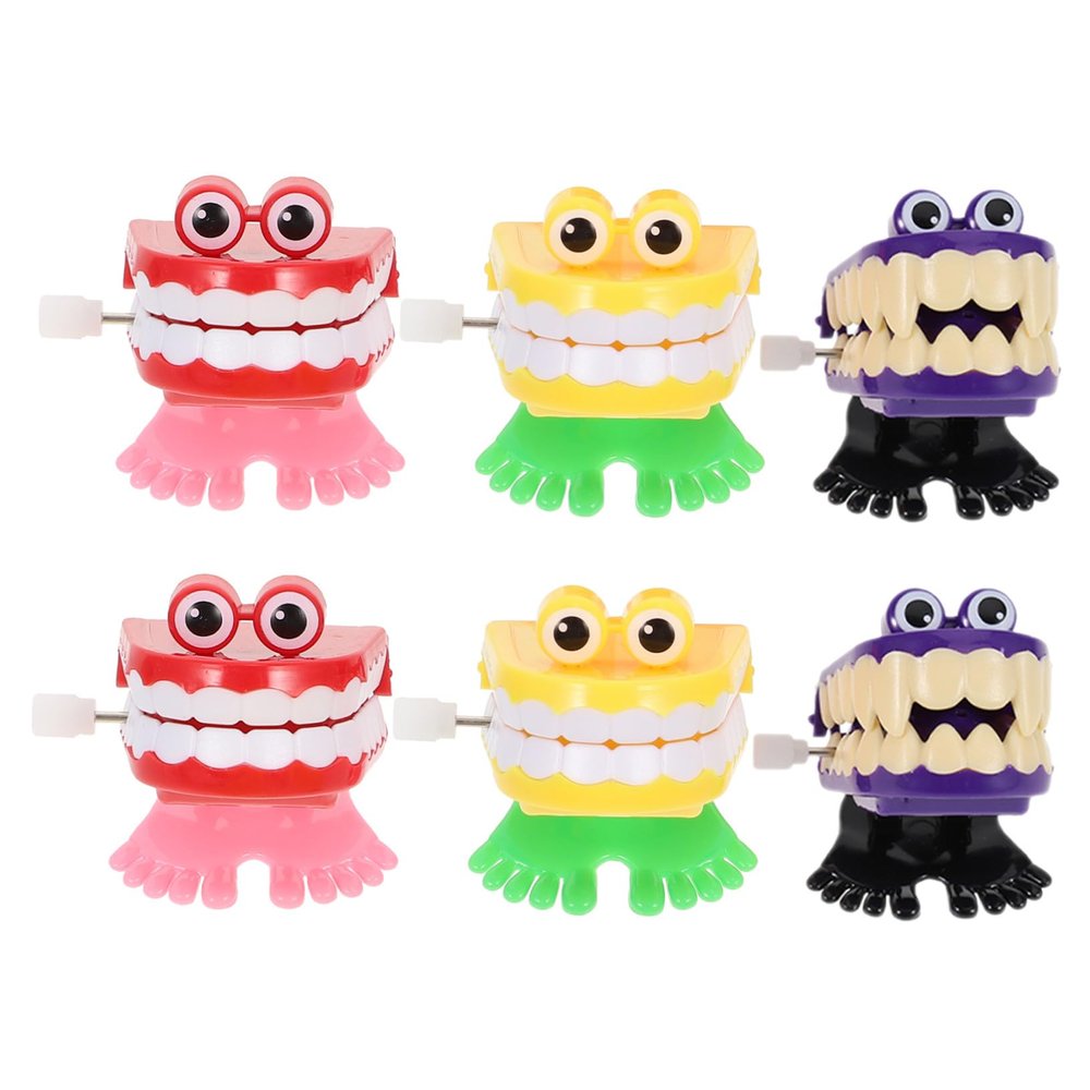 BRIGHTFUFU 6pcs Halloween Wind-up Walking Teeth with Jumping Eyes Funny Plastic Novelty for Adults Portable Party Favors for Halloween Birthday Carnival Celebration