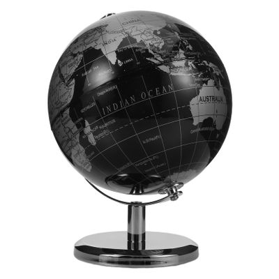BCOATH Vintage Desktop World Globe with English Map Rotating Antique Black and Silver Ball with Latitude and Meridian Lines Educational Decorative Globe for Office Home Classroom Use