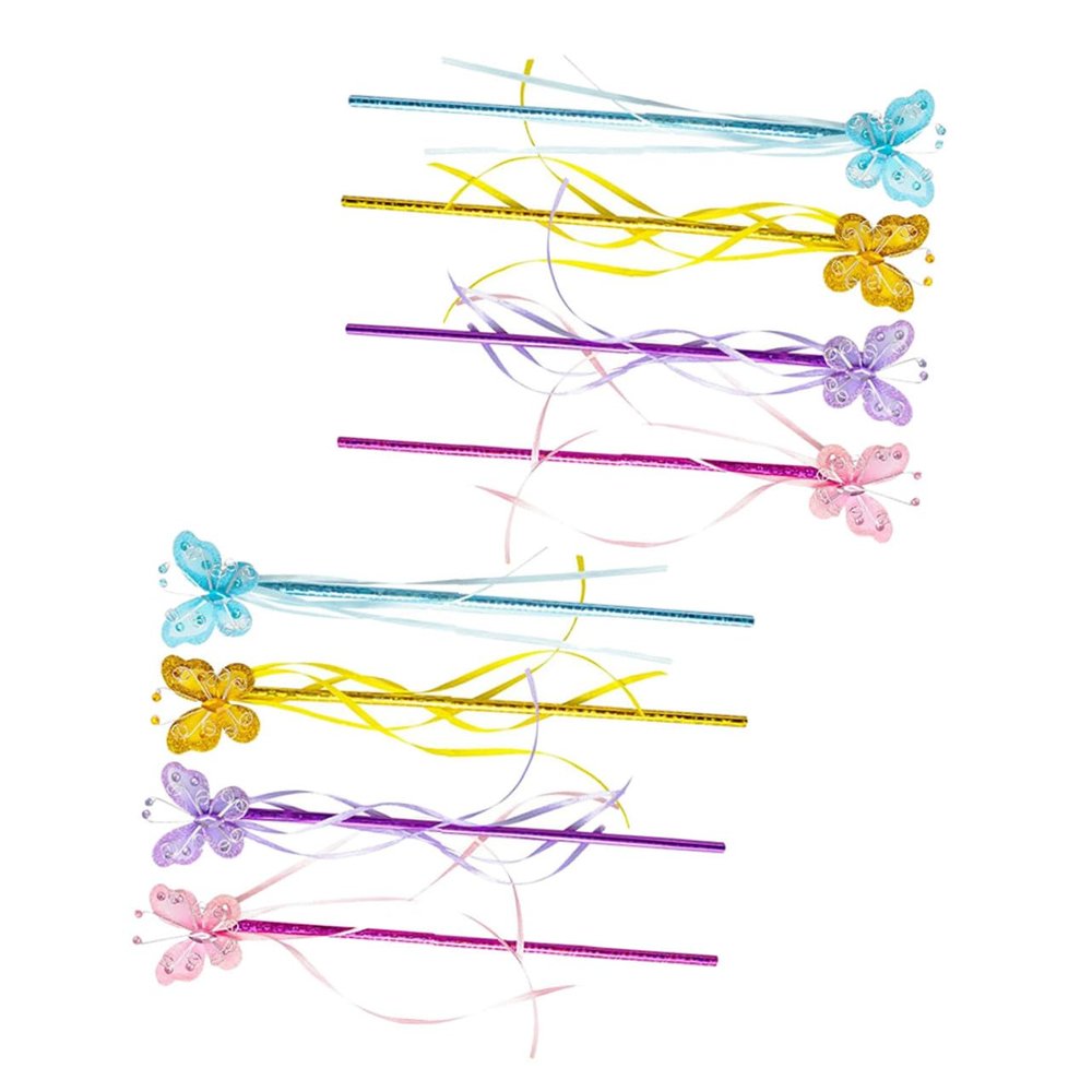 BCOATH 8pcs Fairy Wands Lightweight Plastic Sticks with Creative Wing Pattern for Cosplay Party Photo Props
