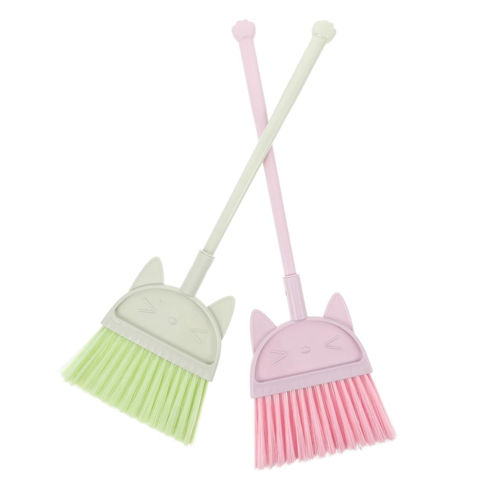 FELTECHELECTR 3pcs Mini Broom Lightweight Plastic Handle Brooms for Cartoon Design for Pretend Play and Early Cleaning Habits at Home and Kindergarten