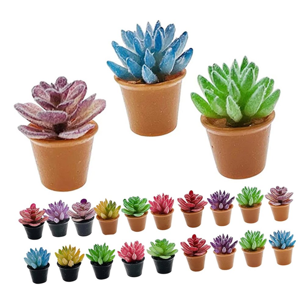 BRIGHTFUFU 24pcs Miniature Succulents Potted Plants Artificial Tiny Greenery Ornaments Lightweight Portable Fake Cactus for Dollhouse Crafts Office Desk Decoration